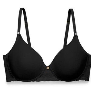 Natori 32DD Black Lace T-Shirt Bra Underwire Contour Plunge Romance